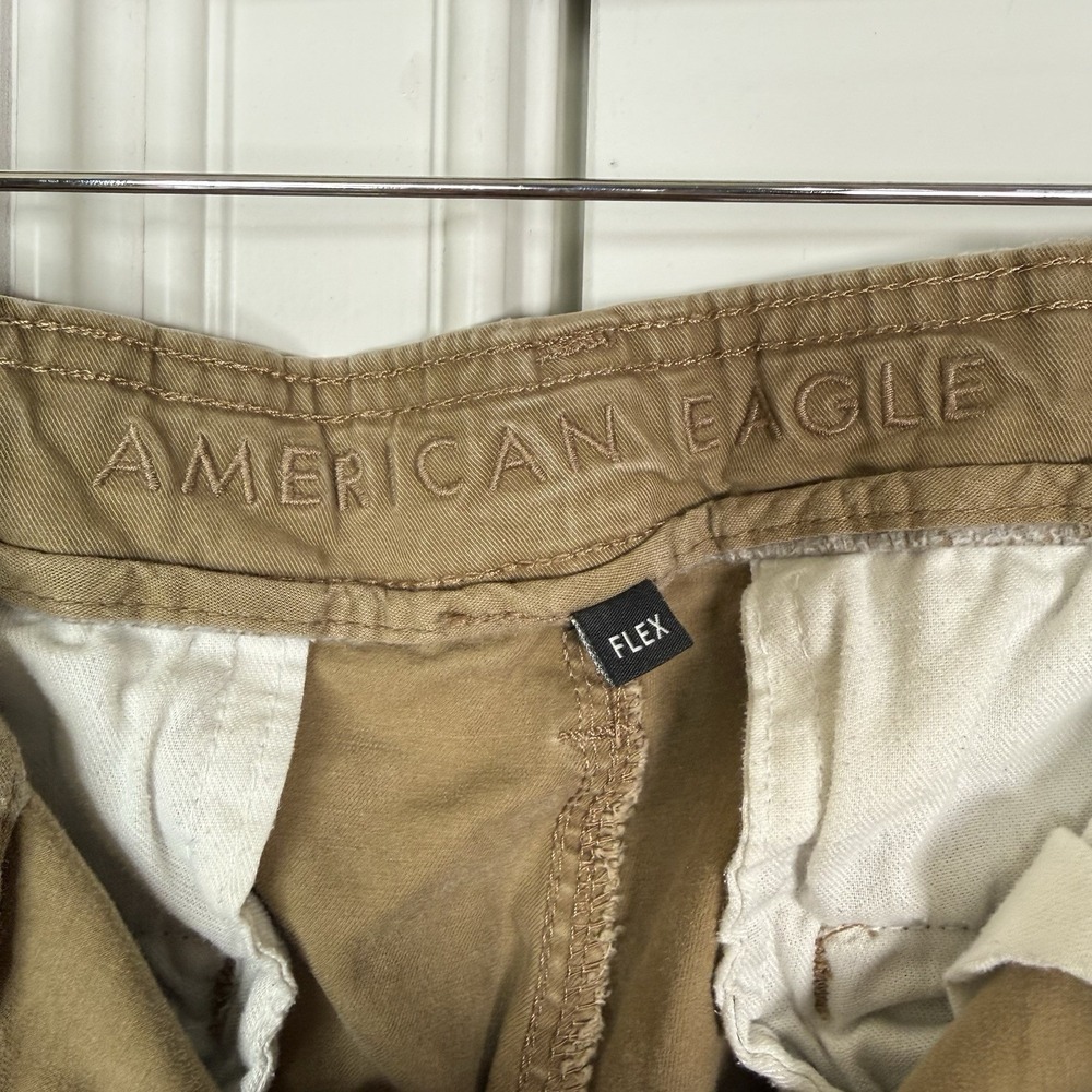 American Eagle Slim Cargo Pants 34/32 (35/27.5) Khaki Beige Y2K Distress Stretch - Picture 9 of 12